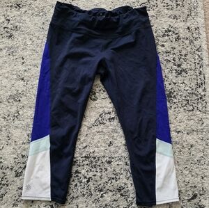 ATHLETA Cropped Athletic Leggings Colorblock Blue White Light Green Womens L